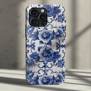 Portuguese Floral Phone Case iPhone 16, 15, 14, 13, 12, 11, Pro, Pro Max, Plus - Porcelain Blue Azulejo Tile Phone Cover European Folk Art