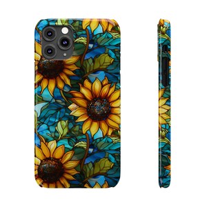 Artsy Sunflower Phone Case iPhone 17, 16, 15, 13, 14, 12,11, Pro, Pro Max, Plus, Air - Faux Stained Glass Floral Mosaic Though Phone Cover image 6