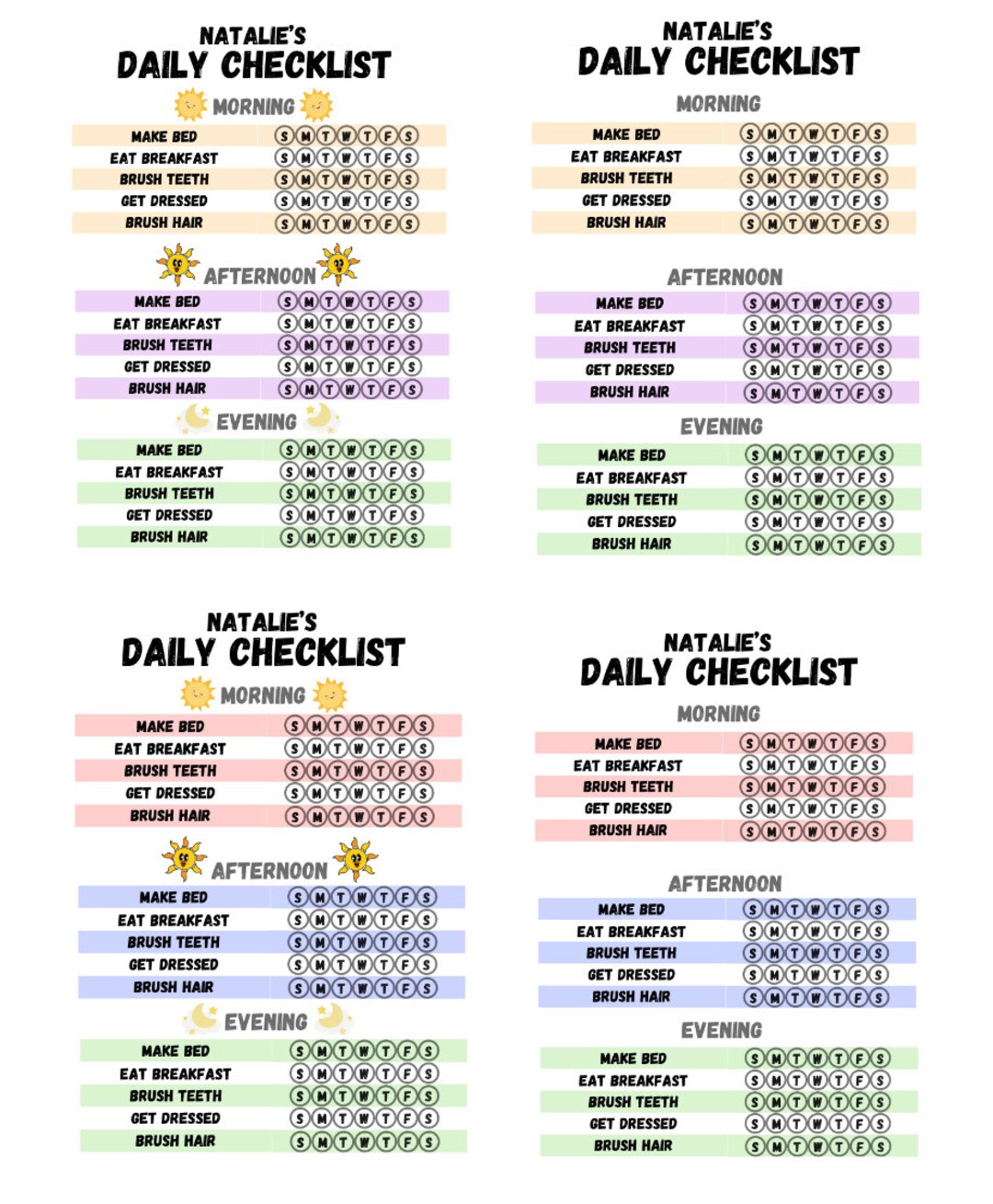 Editable Kids Chore Chart Four Versions - Etsy