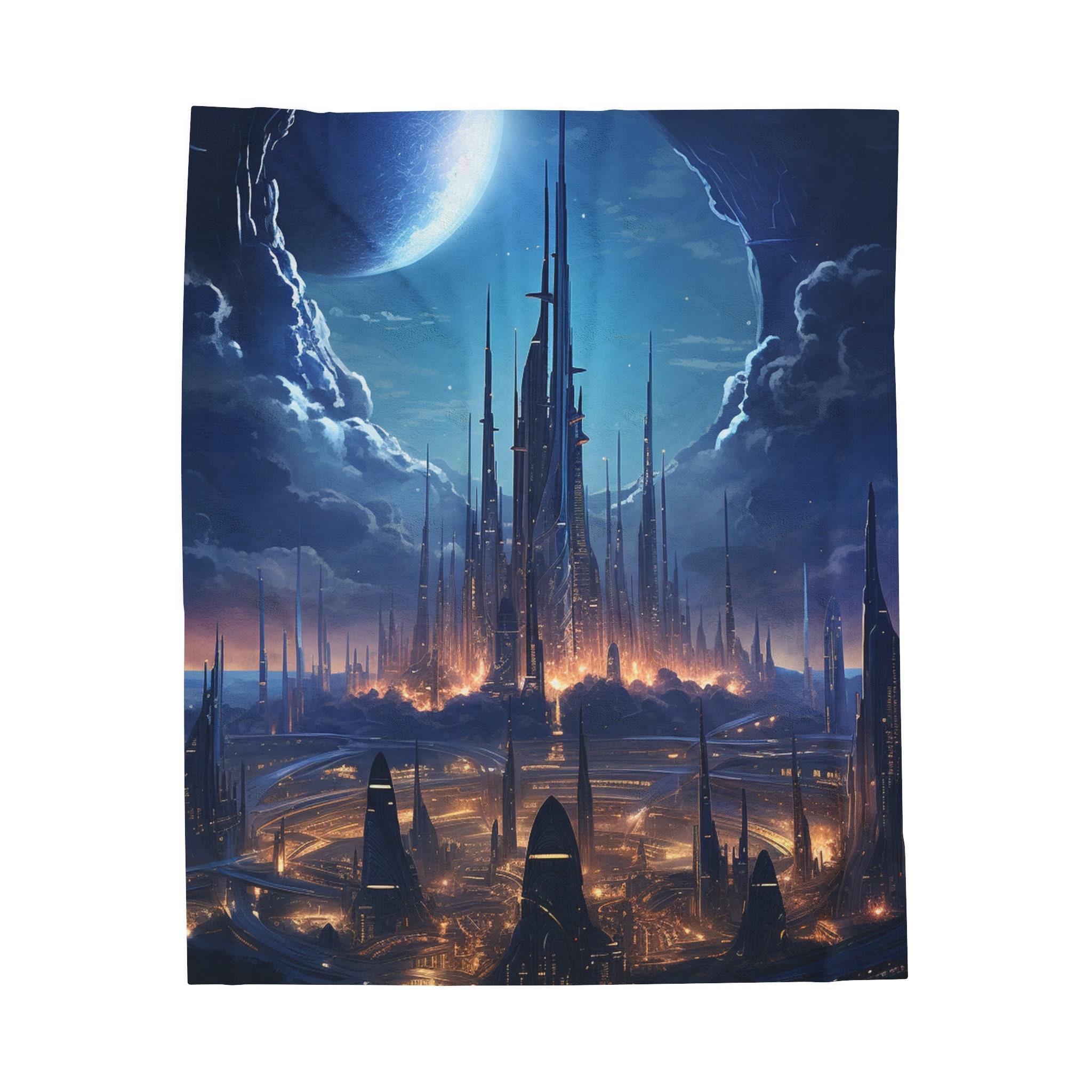 Lunar Rise Over Futuristic Metropolis Plush Blanket Etsy Ireland
