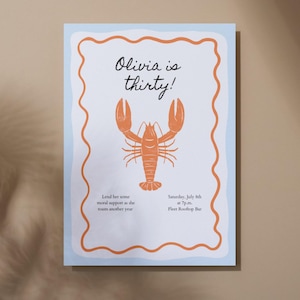 Customizable Classic Lobster Birthday Invitation W Pastel Blue Stripes, Baby Shower Invitation, lobster Invitation, INSTANT DOWNLOAD