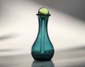 Hand Blown Glass Essential Oil Bottle- Refillable Perfume Vial with Solid Glass Dauber- Lake Green