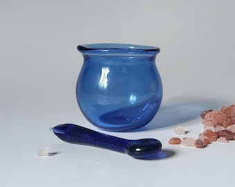 Glass Salt Dish and Spoon- Hand Blown Borosilicate- Blue