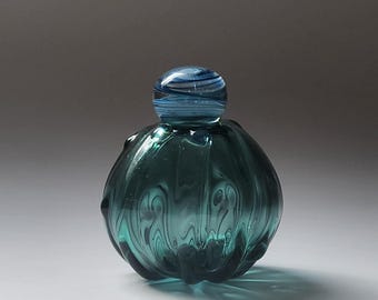 Hand Blown Glass Essential Oil Bottle- Refillable Perfume Vial with Solid Glass Dauber- Green