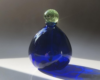 Hand Blown Glass Essential Oil Bottle- Refillable Perfume Vial with Solid Glass Dauber- Cobalt