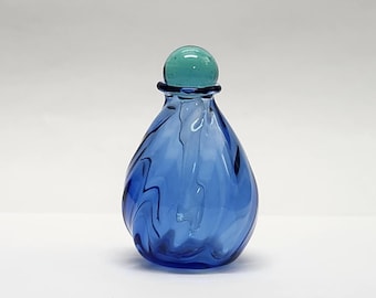 Frasco de vidrio soplado artesanal para aceites esenciales - Frasco de perfume rellenable con aplicador de vidrio macizo - Floral