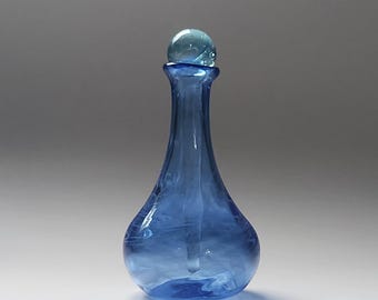 Hand Blown Glass Essential Oil Bottle- Refillable Perfume Vial with Solid Glass Dauber- Blue