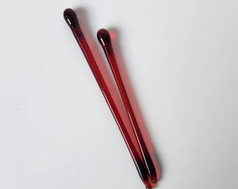 Ruby Glass Hair Sticks - 'Vampire Blood Drop' Handmade Borosilicate Pins, Set of Two
