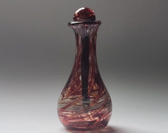 Hand Blown Glass Essential Oil Bottle- Refillable Perfume Vial with Solid Glass Dauber- Red