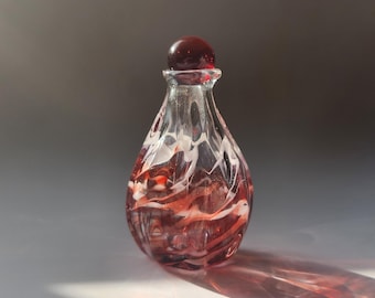 Hand Blown Glass Essential Oil Bottle- Refillable Perfume Vial with Solid Glass Dauber- Red