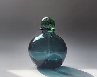 Frasco de vidrio soplado artesanal para aceites esenciales - Frasco de perfume recargable con aplicador de vidrio macizo - Verde