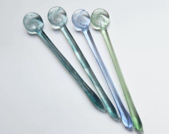Glass Teaspoons- Set of Four Borosilicate Multicolor Spoons- Glass Art Collectables