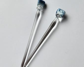 Blue Sky Glass Hair Sticks - Handmade Borosilicate Set of Two