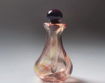 Hand Blown Glass Essential Oil Bottle- Refillable Perfume Vial with Solid Glass Dauber