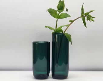 Seed Collection Bottles- Pair of Lake Green Glass Jars- Cylindrical- Set of Two- Handmade