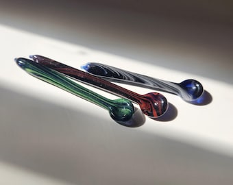 Glass Spoons- Set of Three Multicolor Glass Spice Spoons- Art Glass Gift- Collectable- Tableware- Salt Spoons