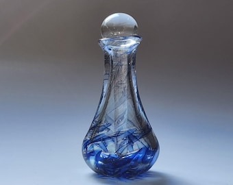 Hand Blown Glass Essential Oil Bottle- Refillable Perfume Vial with Solid Glass Dauber- Blue