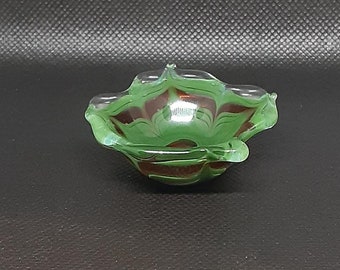 Red and Green Dish- Handmade Borosilicate Miniature Art Glass Bowl- Holiday Home Decor- Lampworked Collectable- Interior Design- Glass