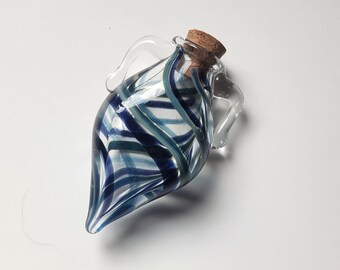 Glass Amphora- Miniature Bottle with Cork- Clear Vial with Color Banding- Borosilicate Collectable