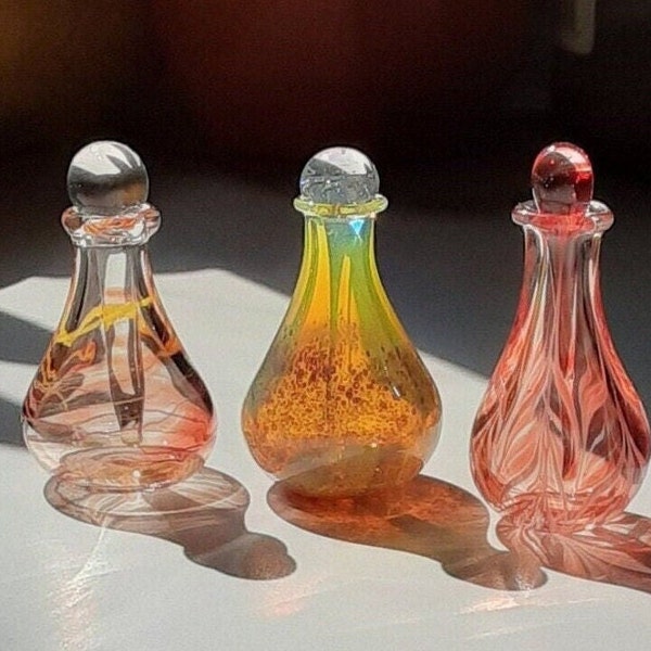 Fire Sisters- Set of 3- Scent Bottle Collection- Handblown Glass Perfume/ Essential Oil Bottles with Daubers- Self-care- Home Decor- Red