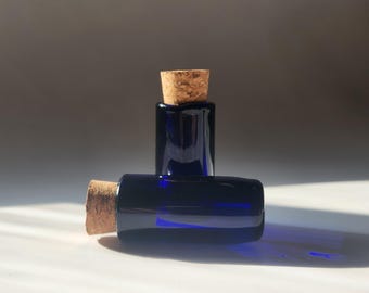 Cobalt Glass Jar Set- Pair of Dark Blue Seed Collecting Jars- Cylindrical Shape- Set of Two Handmade Glass Cobalt Bottles with Corks- Glass
