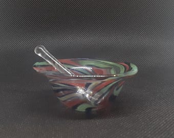Handblown Art Glass Salt Dish with Spoon – Multi-Colored Collectible