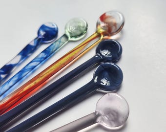 Handcrafted Borosilicate Glass Teaspoons- Set of Six- Multicolor- Hot/ Cold