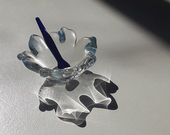 Handblown Glass Flower Salt Dish with Spoon - Miniature Art Glass