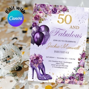 50º aniversário, convite de 50º aniversário, convite de 50º aniversário, convite de aniversário, convite de aniversário, convite digital, convite editável