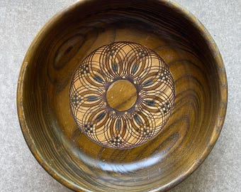 Vintage Willi Huggler Brienz Suizo Geométrico Mancha Centro de Madera Bowl