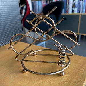 Organizador de escritorio para bolígrafos y cartas de estilo vintage Hollywood Regency, de metal y latón
