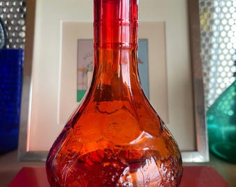 Decantador de vidrio arcoíris vintage con forma de hoja de uva