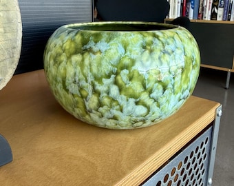 Vintage West Germany Gebrüder Spang Ceramic Planter G&S No 1 Green Drip Glaze Flowerpot