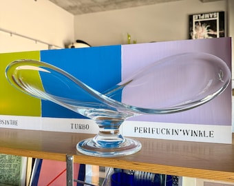 Centro de mesa monumental de vidrio Speer Glass con forma de onda libre, estilo Seladia Per Lütken, diseño orgánico.