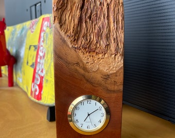 Midcentury Sequoia Live Edge Redwood Table Clock Signed Burl Wood