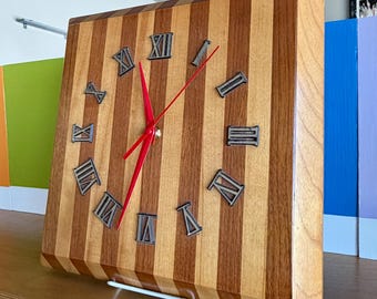 Vintage Hardwood Geometric Linear Sculpture Clock Dansk Era Design
