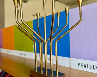 Vintage Rosenthal Kinetic Judaica Collection Brass Wood Menorah Movable Arms
