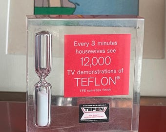 Vintage Teflon Colorless Lucite Advertise Hourglass Sculpture Object