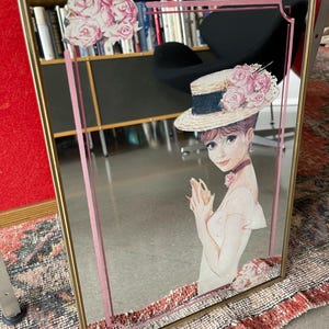 Vintage Framed Mirror Vogue Model Reverse Paint Design