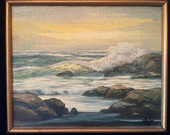 60年代　油絵　絵画　額縁 60年代の海景油絵 額入り写真 ライトアートランプ - Etsy 日本