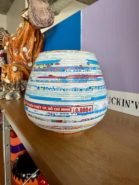 Vintage Rolled Paper Vase Folk Art Vietnamese Art Vessel Flute Chicago Gregory Van Pelt Style