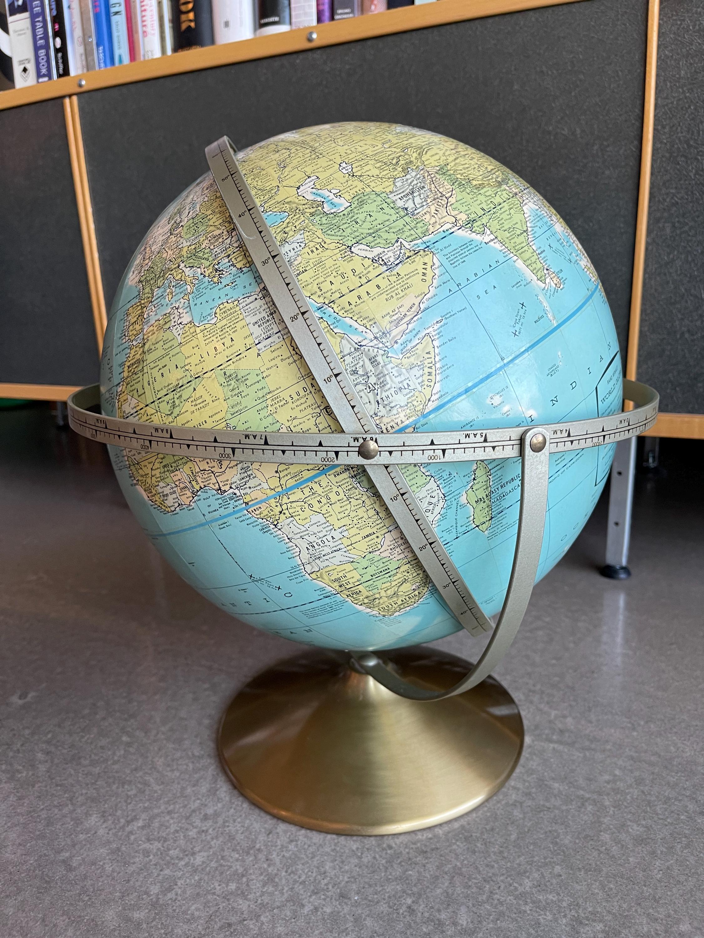 70s Rand Mcnally Triple Axel World Portrait Globe Topography