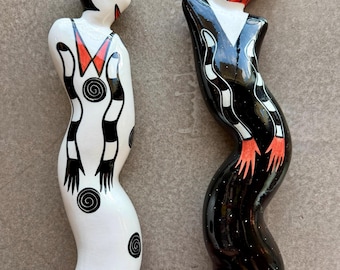 80s Alison Palmer Large Female Form Ceramic Candle Holder Set Postmodern Cubist Sculptures