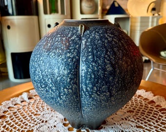 90s Tom Clarkson Vintage Studio Pottery Vessel Vase Large Lava Glaze