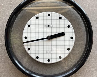 Reloj de pared flotante posmoderno vintage Howard Miller de la época de Memphis, color negro