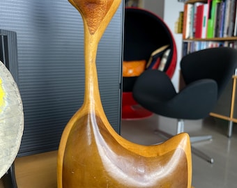Danish Modern Mixed Wood Cat Sculpture Tall Curved Witco Era