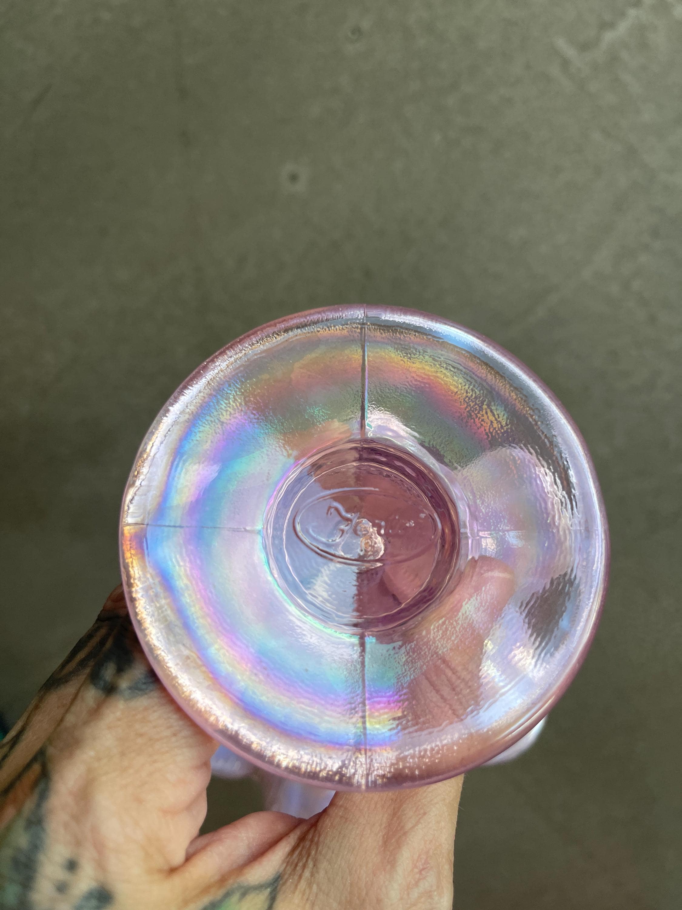 フェントン ピンク オパールセント 虹彩ホブネイルガラス バスケット