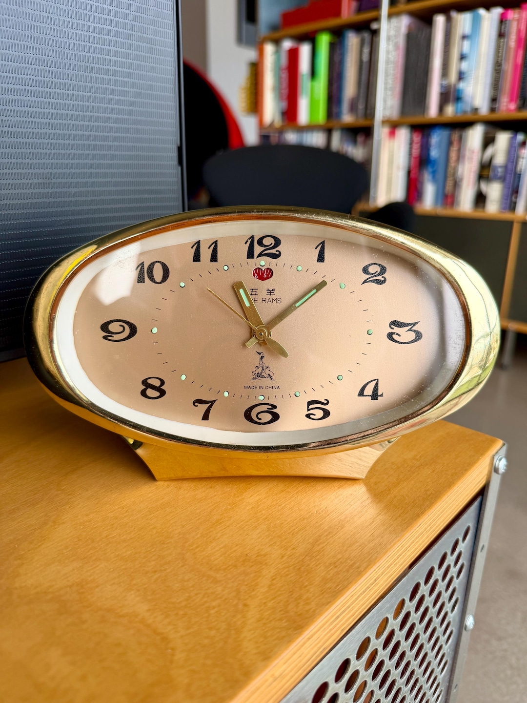 60s Five Rams Mechanical Alarm Clock Oval Desk Clock Space Age Atomic ...