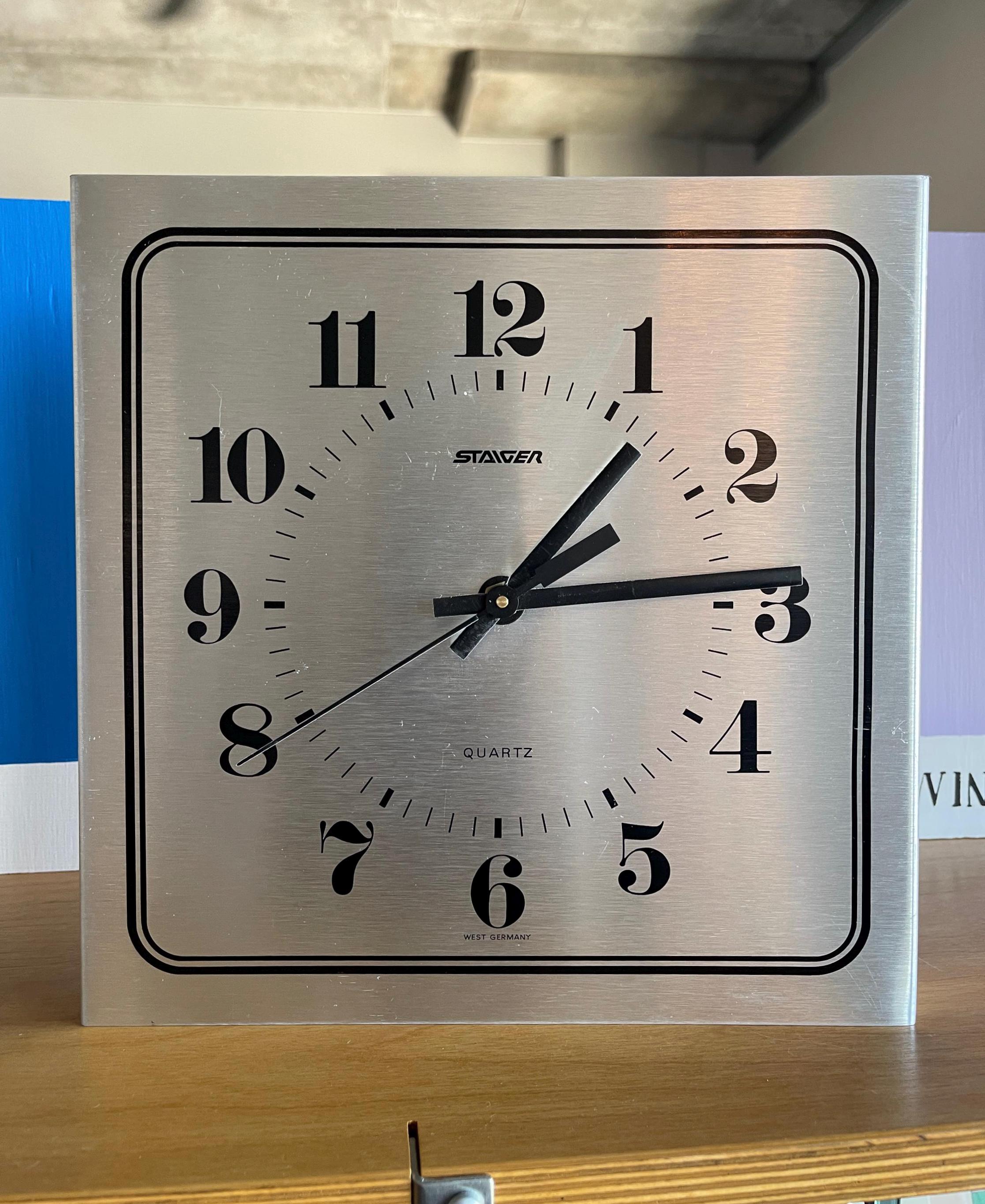 80s Staiger West Germany Wall Clock Stainless Metal Space Age