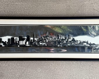 70s Harry Hambly Reflective Foil San Francisco Skyline Framed Image